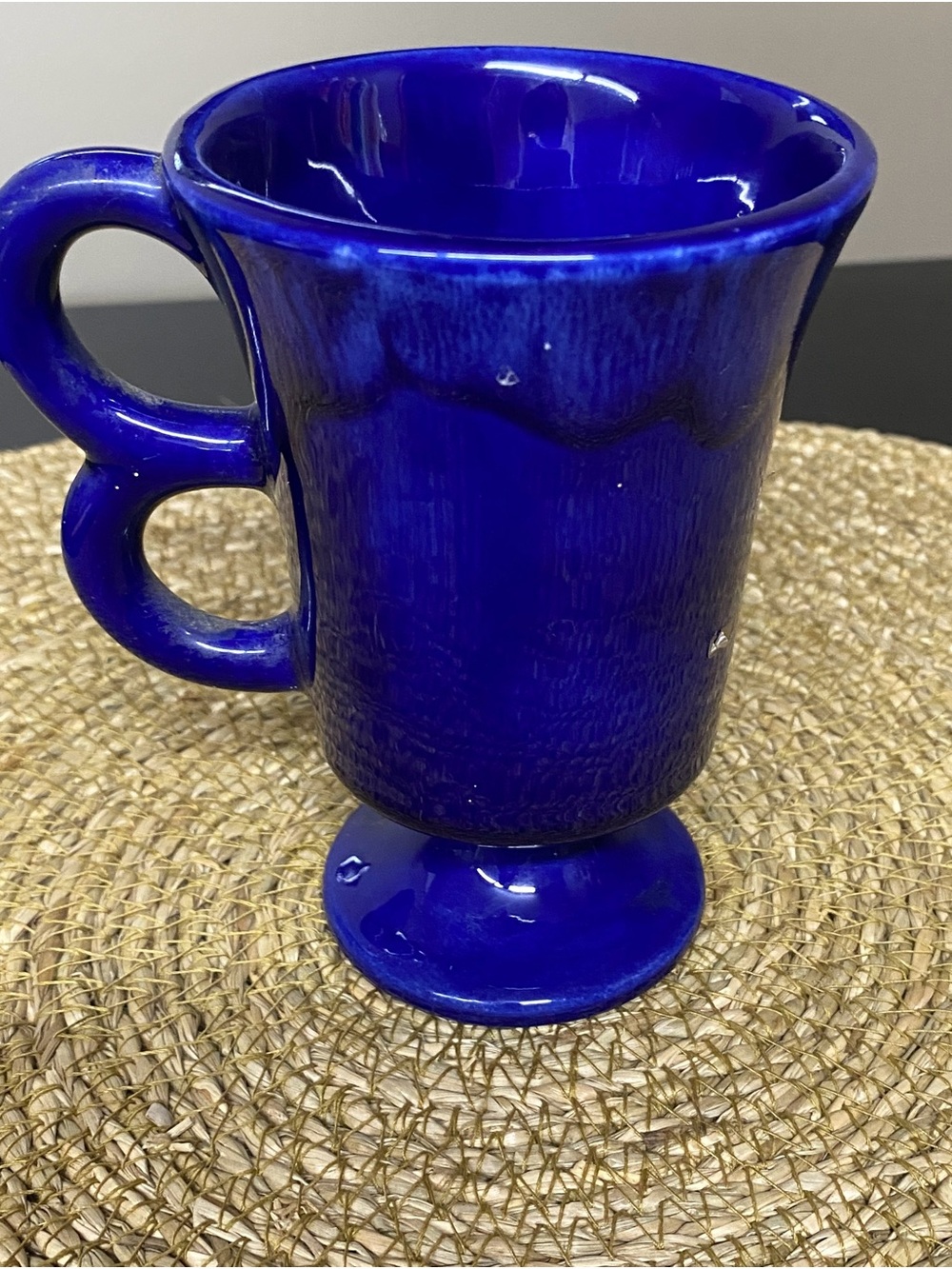 Cobalt Blue Ceramic Pedestal Mug - Elegant Home Dining Cup